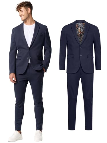 JEFF Herren JFEzra Set Anzug 2-teilig Sakko Hose Bundle | elastischer Herrenanzug Regular Fit für Männer Dark Navy, 52