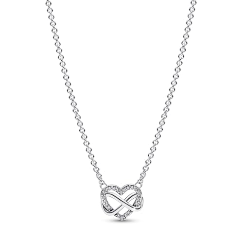 PANDORA Moments Funkelnde Unendlichkeits-Herz Collier-Halskette aus Sterling Silber mit Zirkonia Steinen, Größe 50cm, 392666C01-50