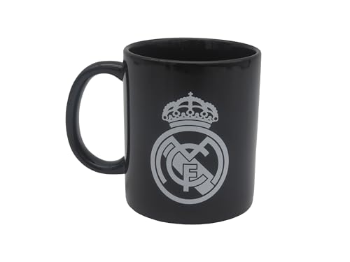 CYPBRANDS CyP Brands-Real Madrid Frühstückstasse in Box, Keramik, 300 ml, Schwarz mit weißem Wappen, offizielles Produkt