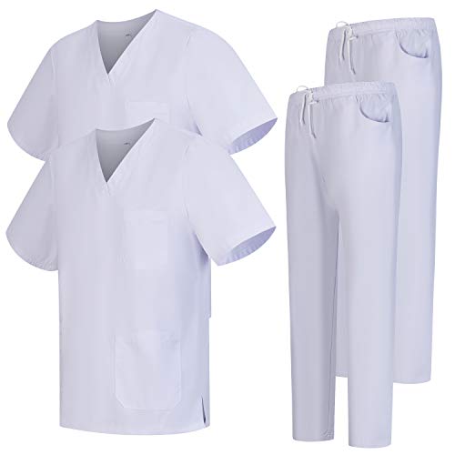 MISEMIYA - Pack * 2 Pcs - Unisex-Schrubb-Set - Medizinische Uniform mit Oberteil und Hose ref.2-8178 - Medium, Weiß 68