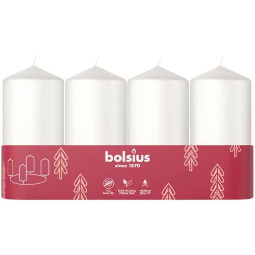 Bolsius - Adventszeit - Stumpenkerze - weiß - 10cm - 4-Pack - Dekorative Kerze - Mit natürlichem Pflanzenwachs - Ohne Palmöl