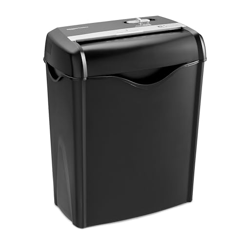 Amazon Basics Aktenvernichter, 5-6 Blätter Querschnitt, für Papier und Plastikkarten, Schwarz