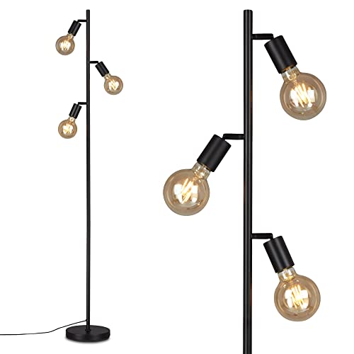 BRILONER Leuchten - Stehleuchte, Stehlampe schwenkbar, 3x E27, inkl. Kabelschalter, Retro, Vintage, Schwarz, 220x1.600mm (DxH), 1387-035
