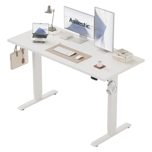 Agilestic Höhenverstellbarer Schreibtisch 120 x 60 cm, Stabiler Schreibtisch Höhenverstellbar Elektrisch mit Memory-Handsteuerung, Ergonomischer Steh-Sitz Tisch Computertisch, Weiß