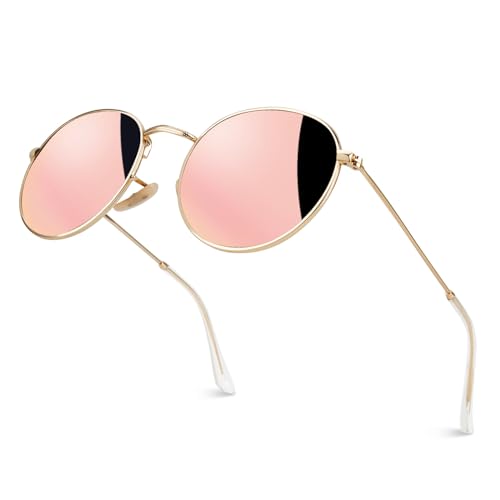 GQUEEN Retro Runde Verspiegelte Polarisierte Sonnenbrille Damen Herren UV400 Schutz MFF7
