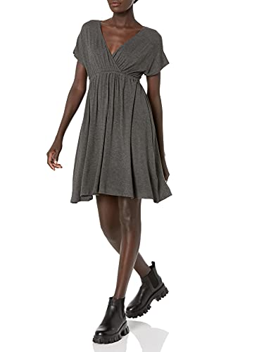 Amazon Essentials Damen Surplice-Kleid (Erhältlich in Übergröße), Dunkelgrau Meliert, XL