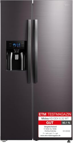 Midea KS-DDX 6.32 WT Side-by-Side Kühl-/Gefrierkombination/ 178,8 cm Höhe/ 254 kWh/Jahr/No Frost/Dual Inverter Compressor/mit 3in1 Wasser-/Eisspender und Wassertank, Dark Inox