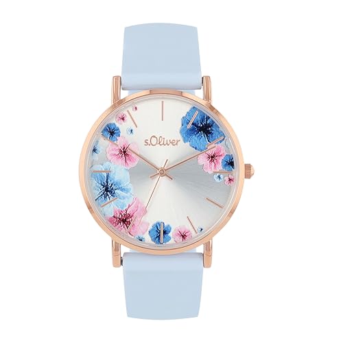 s.Oliver Armbanduhr Damen Quarzuhr Analog, mit Silikon Armband, Silber, 3 bar Wasserdicht, Kommt in Uhren Geschenk Box