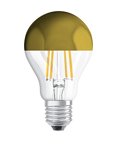 OSRAM Filament LED Lampe mit E27 Sockel, Warmweiss (2700K), Birnenform Gold verspiegelt, 7W, Ersatz für 50W-Glühbirne, LED Retrofit CLASSIC A Mirror, 1 Stück (1er Pack)
