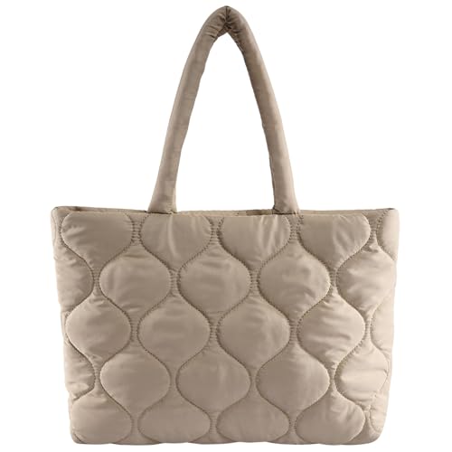 Makukke Puffer Tote Bag Aesthetic Gesteppte Tasche Damen Umhängetasche Shopper Stepptasche Tasche Schultertaschen für Arbeit Büro Reisen Einkaufen Schule