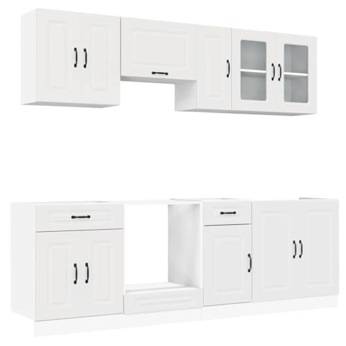 vidaXL 8-TLG. Küchenschrank-Set Kalmar Weiß Holzwerkstoff, Küchenzeile Einbauküche, Schrank-Set, Unterschrank, Küchenschrank, Hängeschrank