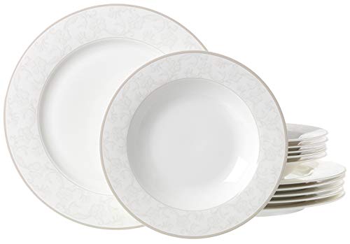 Ritzenhoff & Breker Tafelservice Isabella, 12-teilig, Fine-China-Porzellangeschirr, Weiß mit Ornamenten, 31 x 28 x 33 cm