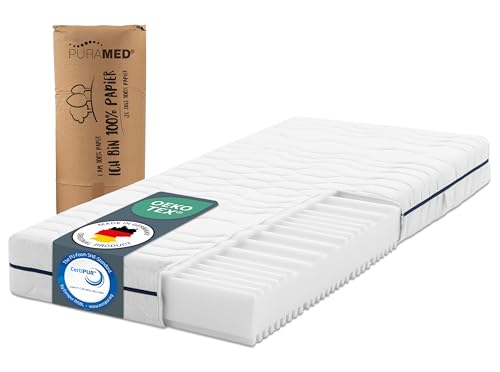 PURAMED Kaltschaummatratze - 200x200 cm - Höhe 18 cm - Härtegrad H2 & H3 - ergonomische 7-Zonen Matratze - produziert in Deutschland - waschbarer Mikrofaser-Bezug - Oeko-TEX® & CertiPUR Zertifiziert