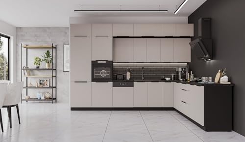 Kuechen-preisbombe Winkelküche Arona 350x290 Küchenzeile Eckküche Küche Kaschmir Schwarz + Stauraum