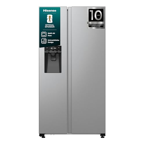 Hisense RS5P535NTCE Side-By-Side Kühl-Gefrier-Kombination, 376 Liter Kühlteil, 190 Liter Gefrierteil, Total NoFrost, Multi AirFlow, FastFreeze, Energieeffizienzklasse E, 178,6cm x 91,5cm, inox