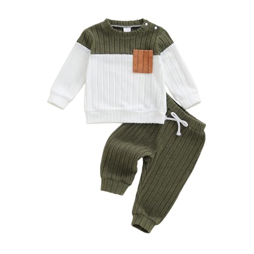 Beauace Neugeborene Baby Jungen Kleidung Set Langarmshirt mit Tasche + Hose Winter Outfit Kleinkinder Pullover Hosen Babykleidung (Armeegrün, 0-6 Monate)