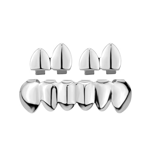 Glänzendes Hip-Hop-Mund-Grillz-Set, Partykleidung, glänzendes Grillzs-Set, Hip-Hop-Kultur inspirierte obere untere Zähne Kappen