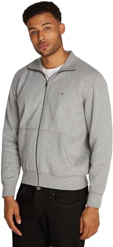 Tommy Hilfiger Herren Sweatshirt mit Reißverschluss Essential Fleece Stehkragen, Grau (Medium Grey Heather), M