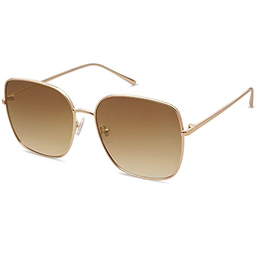 SOJOS Sonnenbrille Damen Vintage Verspiegelt, Herren Retro Übergröße Eckig Sonnenbrille UV400 Schutz Rechteckige Brille SJ1146 mit Hellgoldener Rahmen/Braun abgestufte Linse