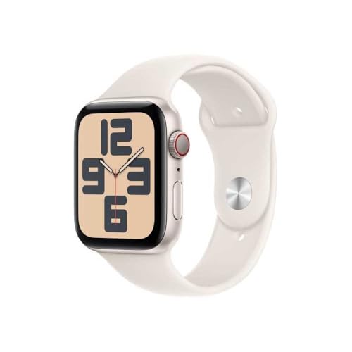 Apple Watch SE (2. Generation) GPS + Cellular 44 mm Smartwatch mit Aluminiumgehäuse in Polarstern und Sportarmband in Polarstern (M/L). Fitness und Schlaftracker, Unfallerkennung, Herzfrequenzmesser