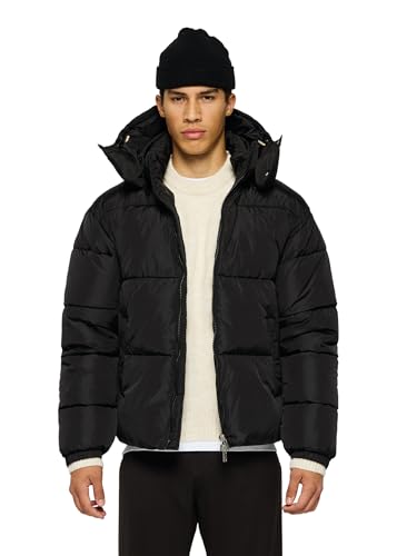 Burocs Hooded Puffer Jacket - Black - Oversized Herrenjacke - abnehmbare Kapuze - Reißverschluss - Innentasche, Größe:M, Farbe:Black