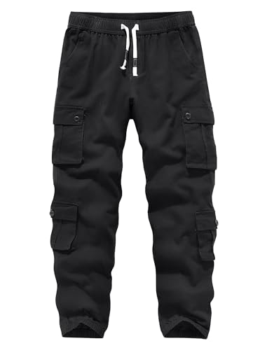 APTRO Herren Cargo Hose Camouflage Hose Elastische Taille Arbeitshose Lange Baumwolle Leichte Hose mit 8 Tachen LT44 Schwarz L