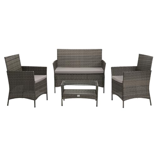 SVITA Brooklyn Gartenmöbel Poly Rattan Sitzgruppe Essgruppe Set Sofa-Garnitur Lounge Grau