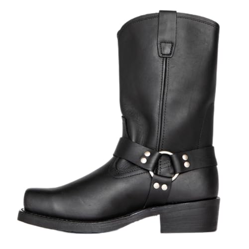 DJFOG Herren-Motorradstiefel mit quadratischer Zehenpartie, Westernstiefel zum Anziehen für Herren mit quadratischer Zehenpartie und seitlichem Reißverschluss,Schwarz,43