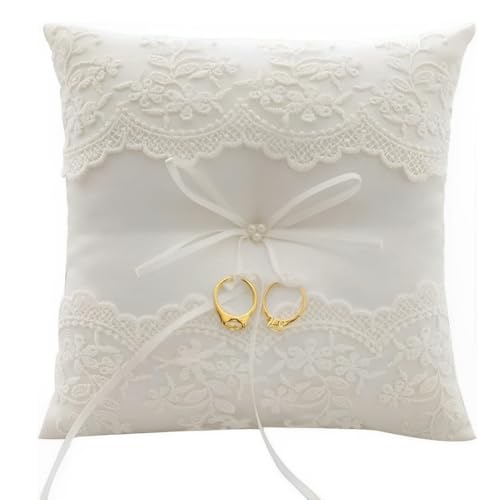 Voarge Ringkissen mit Spitze und Blume, bestickt, Blumenmuster, Hochzeitsgeschenk