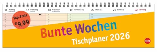Bunte Wochen Wochenquerplaner 2026: Übersichtlicher Umklapp-Kalender 2026 mit farbig markierten Tagen. Tisch-Kalender für den Schreibtisch. (Tisch-Querplaner Heye)