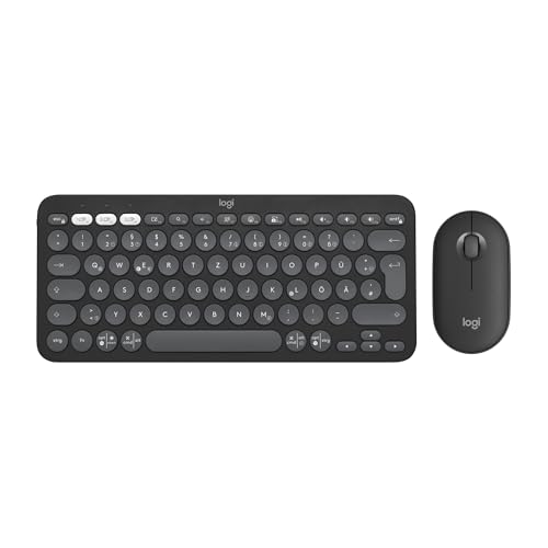 Logitech Pebble 2 Combo, kabellose Tastatur und Maus, leise und mobil, anpassbar, Logi Bolt, Bluetooth, Easy-Switch für Windows, macOS, iPadOS, Chrome - Deutsches QWERTZ-Layout, Weiß