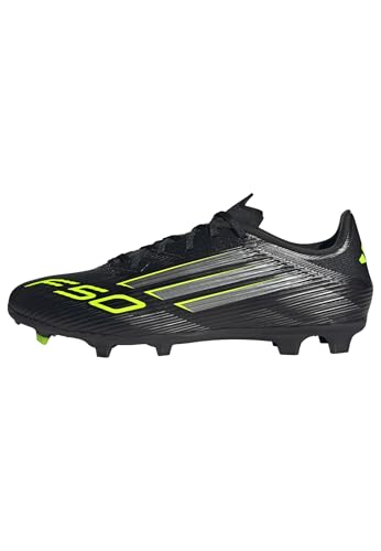 adidas Unisex F50 League Firm Ground Football Boots, Core Black/Iron Metallic/Lucid Lemon, 42 EU