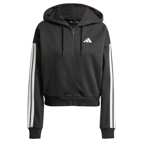 Adidas Women's Essentials 3-Stripes French Terry Full Zip Hoodie, Black/White, L
