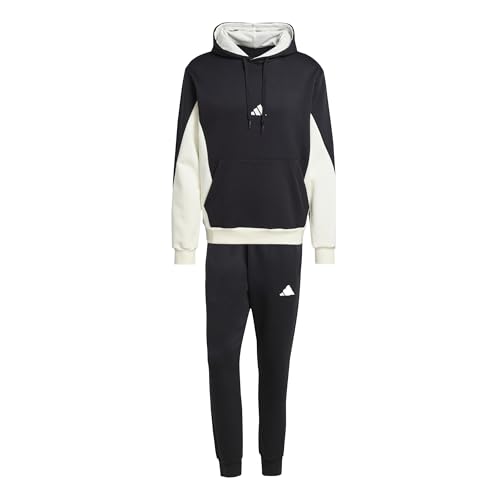 adidas Herren SPORTSWEAR 300G FLEECE COLORBLOCK HOODED TRACKSUIT, black/off white, L