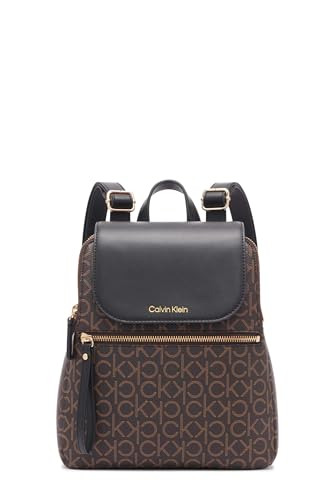 Calvin Klein Damen Reyna Signature Key Item Flap Rucksack, Braun/Khaki/Schwarz, Einheitsgröße