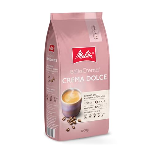 Melitta BellaCrema Crema Dolce Ganze Kaffee-Bohnen 1kg, ungemahlen, Kaffeebohnen für Kaffee-Vollautomat, sanfte Röstung, geröstet in Deutschland, Stärke 2