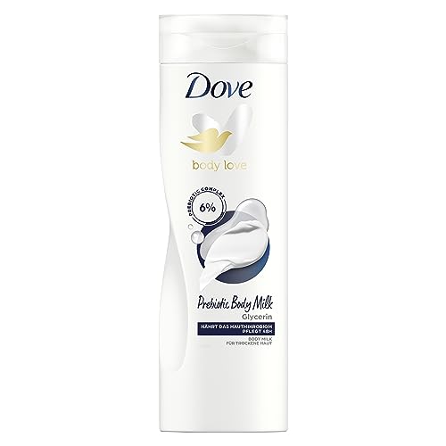 Dove Body Love Prebiotic Body Milk für trockene Haut für 48 Stunden Körperpflege mit Glycerin 400 ml