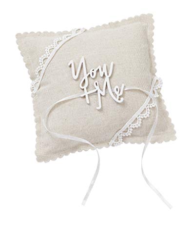 Miss Lovely Ringkissen Hochzeit & Standesamt You + ME mit Spitze Traukissen für Ehe-Ringe in Leinen-Optik mit Satin-Schleife Hochzeitsdekoration Accessoires & Zubehör (Natur & Creme)