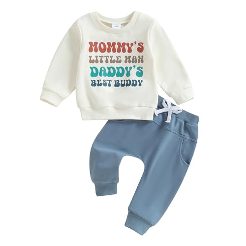 Beauace Babykleidung Set Baby Jungen MOMMY'S LITTLE MAH DADDY'S Outfit Langarm Sweatshirt + Hose Neugeborene Babyset (Beige, 0-6 Monate)