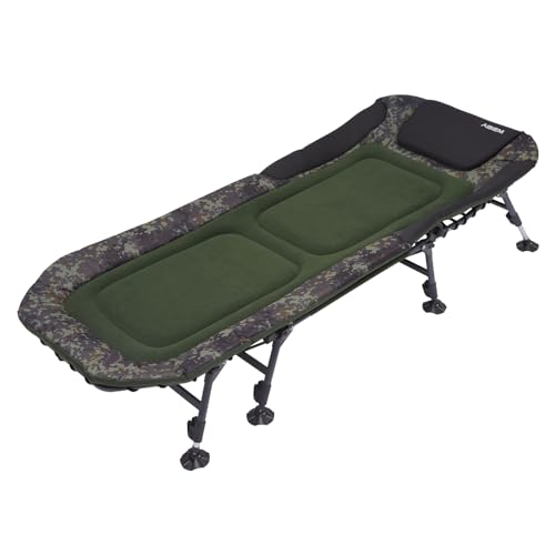 AGEM Angelliege Karpfenliege 8 Bein Faltbar XXL Campingliege Gartenliege Klappbar Polyester Campingbett 130kg (Tarnung)