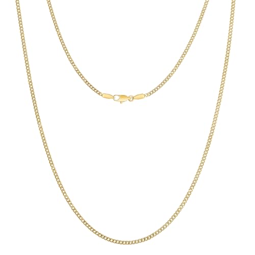 KRKC Herren Halskette, 2mm 14K Gold Vergoldet Edelstahl Panzerkette Cuban-Chain, Nickel-frei Dünne Goldkette für Männer Länge 45-66cm(50.8, 2mm-14K Gold Vergoldet)