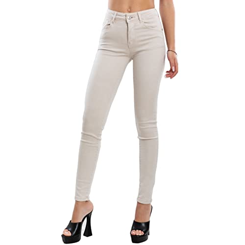 Toocool Damenjeans Skinny Slim Stretch Enganliegend VI-8006, beige, L