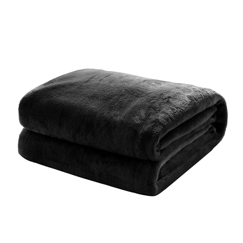 Mixibaby Kuscheldecke Flauschige extra weich & warm Wohndecke Flanell Fleecedecke, Falten beständig/Anti-verfärben als Sofadecke oder Bettüberwurf, Größe:150 cm x 200 cm, Farbe:Schwarz