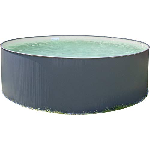 Planet Pool Stahlwandpool rund Größe wählbar, 90 cm tief, Stahl 0,3 mm anthrazit, Folie 0,2 mm Sand, Overlap 300x90