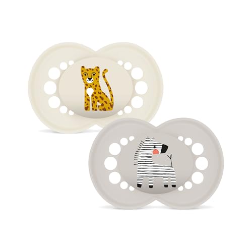 MAM Original Schnuller | Latexschnuller | 6-16 Monate | stillfreundlicher Babyschnuller | von Hebammen empfohlen | besonders bissfest | Naturkautschuklatex | Leopard/Zebra | 2 Stück