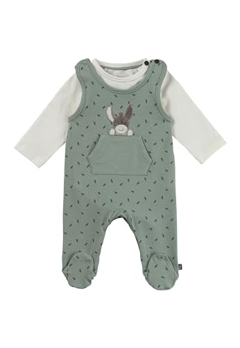 Sterntaler Strampler Set Blätter – 2-teilig – Baby Strampler aus Jersey mit Esel Emmi Applikation & Langarmbody – bequemer Unisex Zweiteiler ab Geburt - Druckknöpfe im Schritt – steingrün – Größe 62