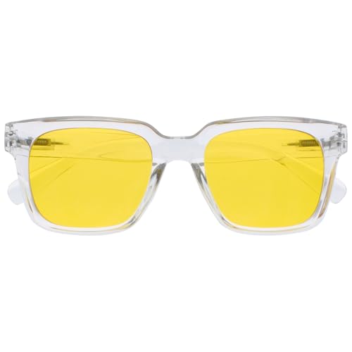 OPULIZE ERA Sonnenbrille – Gelbe Gläser – Entspiegelt und blendfrei – Polarisierte Gläser mit UV400-Schutz – Übergroßer rechteckiger Rahmen – Federscharniere – Klar – Herren Damen