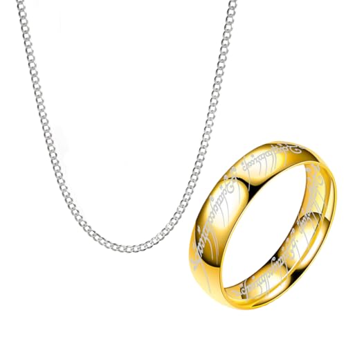 Teegxddy 1 Stück herr der ringe ring,Schmuck 6MM Tungsten Ring Ring einzigartig Kette 55cm