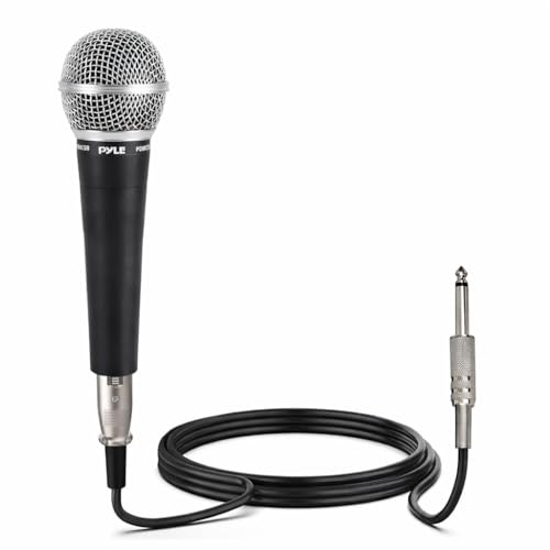Pyle Dynamisches Karaoke Mikrofon-Set – Mikrofone mit Kabel, Kardioid, XLR auf 6,35mm, 4,5m, Ganzmetallgehäuse für Bühne und Studio – Klarer Klang, Feedbackarm – Für Zuhause, Live und Proben