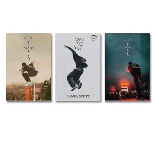 Kobueo: 3er-Set Vintage-Leinwandposter Travis Scott, Hochformat, Schlafzimmer-Dekoration, 20x30cm (3pcs)